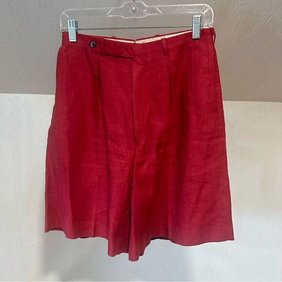 Abercrombie & Fitch Vintage Cherry Red Tailored Look Linen Shorts - Picture 3 of 9